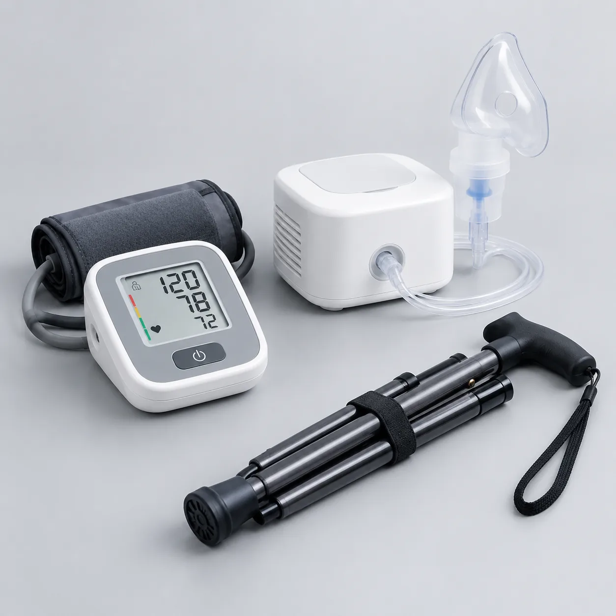 Blood pressure monitor, nebulizer and rehabilitation support equipment